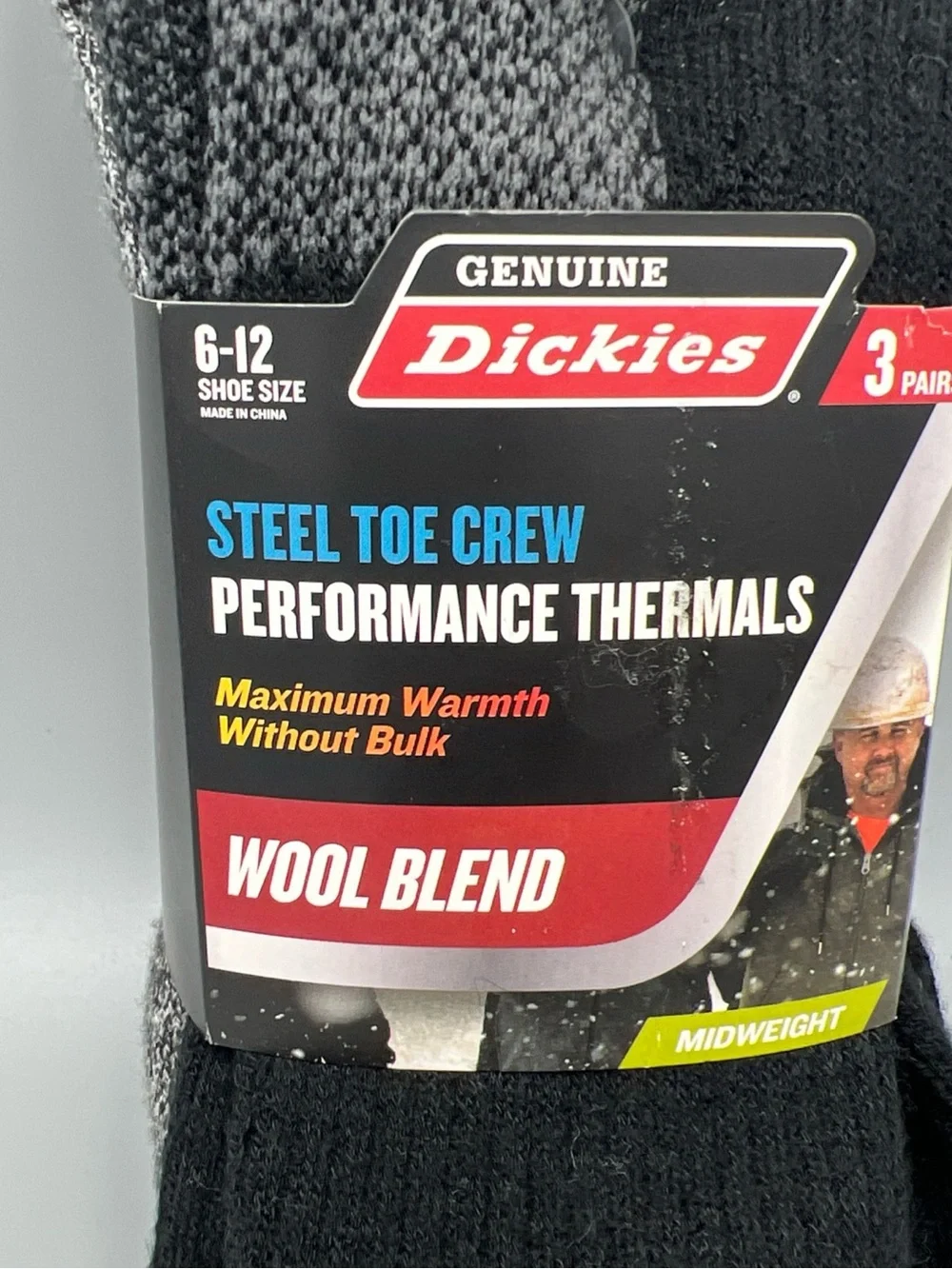 3 Pairs! Dickies Steel Toe Crew Performance Thermals Socks. Midweight, Sz 6-12